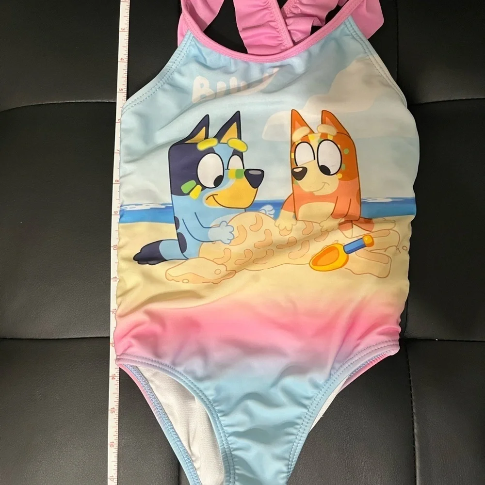 Pink and Blue One Piece Swim with Bluey Cartoon Design 4T